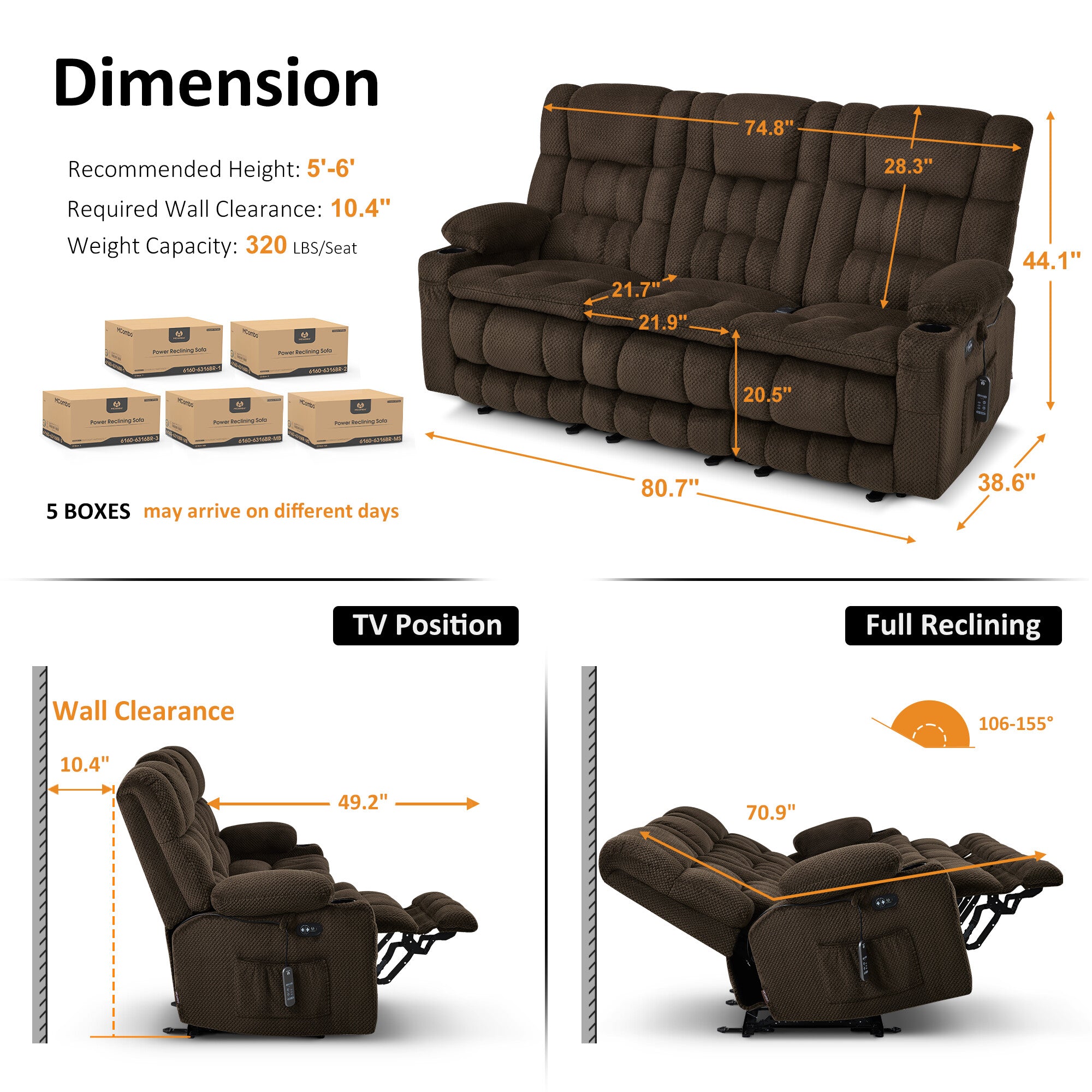 Power Reclining Loveseat with Heat and Massage, Fabric RS6314