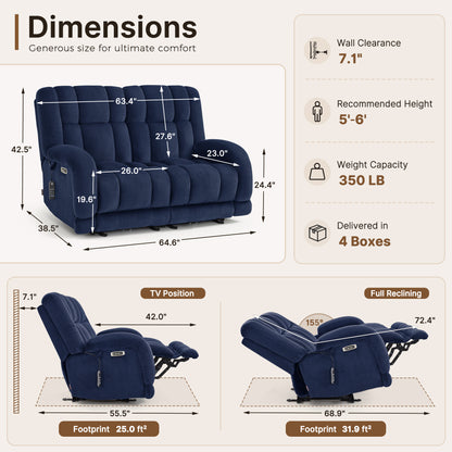 65 in Oversized Reclining Loveseat with Heat & Massage 6855 