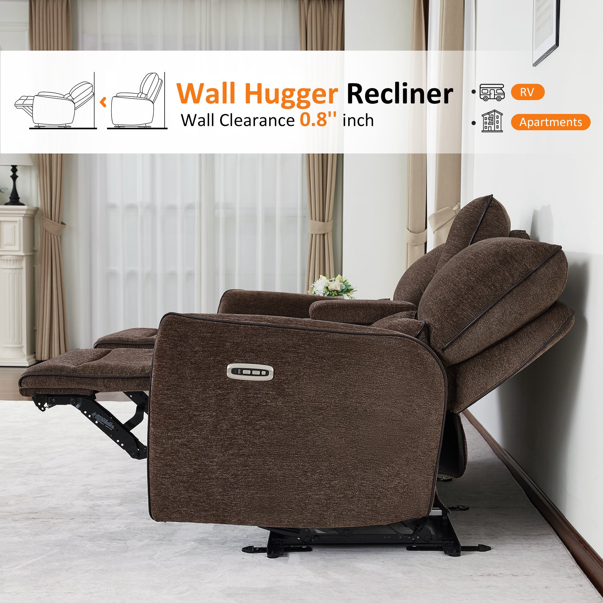 Power Reclining Loveseat with Console and Adjustable Headrest, Wall Hugger, 6926