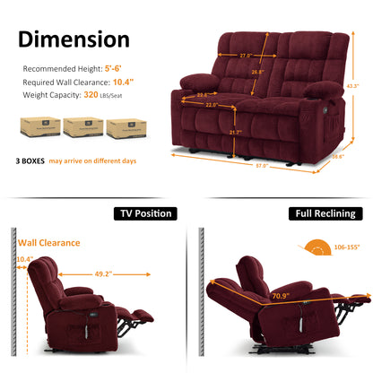 Power Reclining Loveseat with Heat and Massage, Fabric RS6314