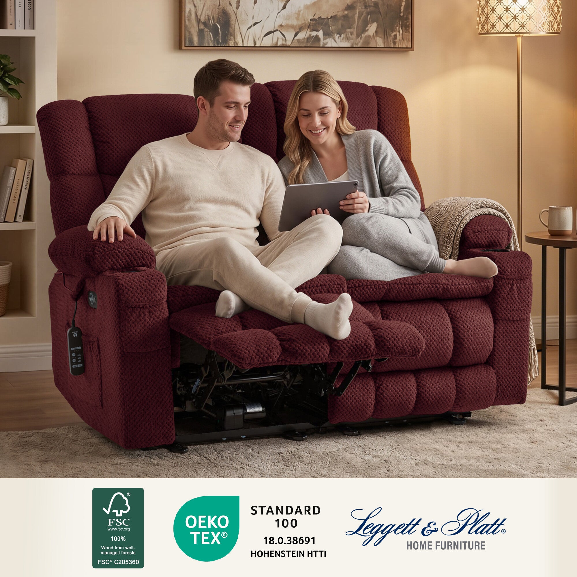 Power Reclining Loveseat with Heat and Massage, Fabric 6314|6316M3