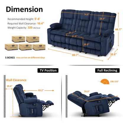 Power Reclining Loveseat with Heat and Massage, Fabric RS6314