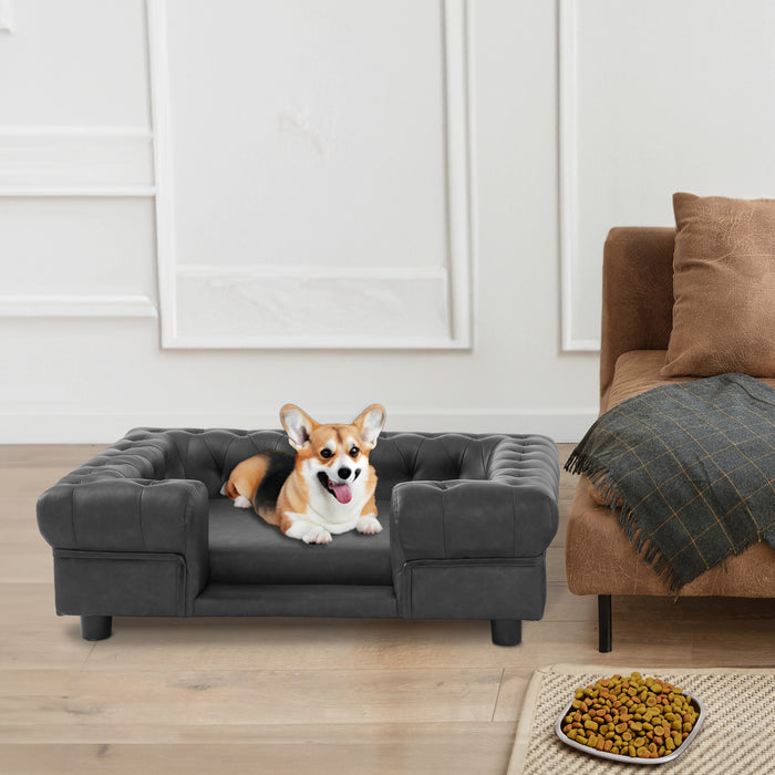 MCombo Pet Sofa Bed Dog Couch for Small Dogs, Faux Leather Dog Sofa with Small Stairs, 6321