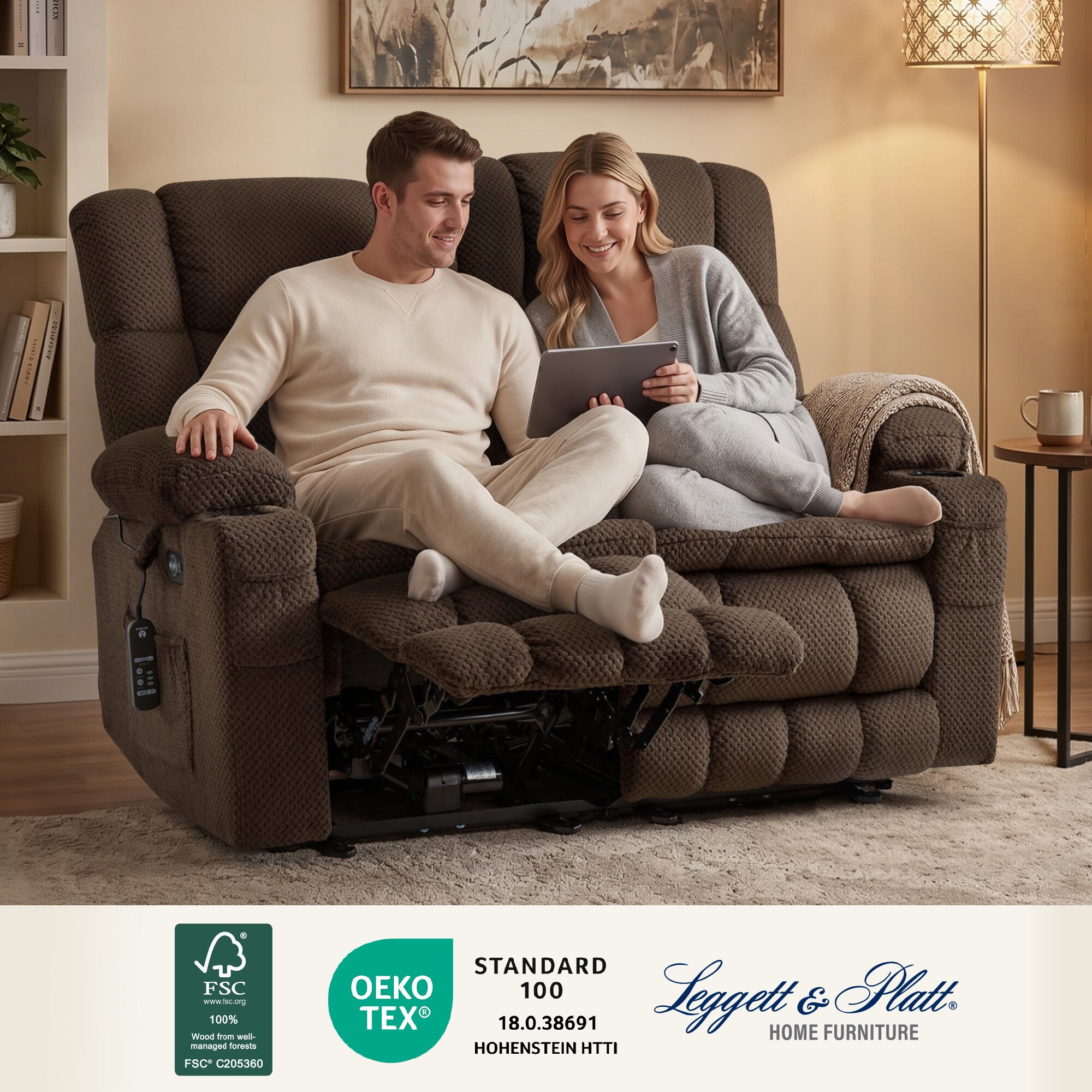 Power Reclining Loveseat with Heat and Massage, Fabric 6314|6316M3