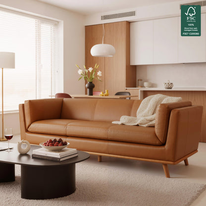 88'' Genuine Leather Sofa, 100% Full-Grain Leather Sofa with Solid Wood Frame, Real Leather Sofa for Living Room, Napa Leather VE701