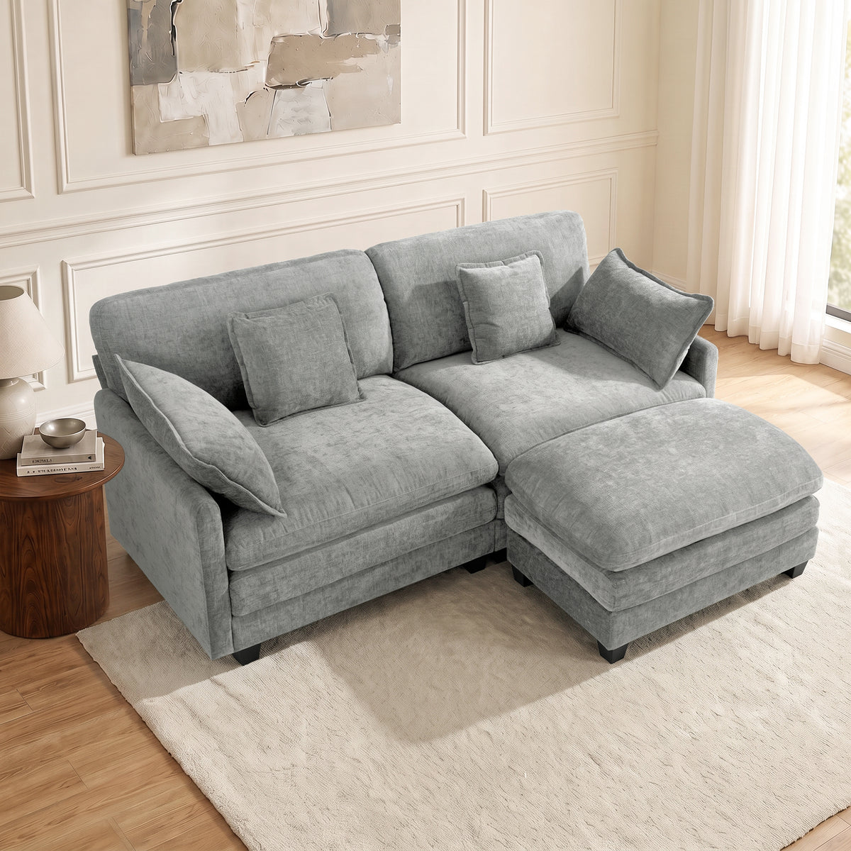 Loveseat Sofa Couch with Chaise Ottoman, L-Shaped Modular Sectional Sofa, SF068