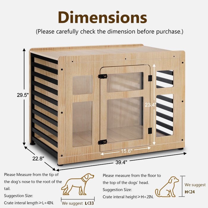 MCombo Wooden Dog Crate Furniture, Dog Kennel Furniture Pet House End Table, Solid Wood Dog Cage Indoor for Small/Medium Dogs, 1421