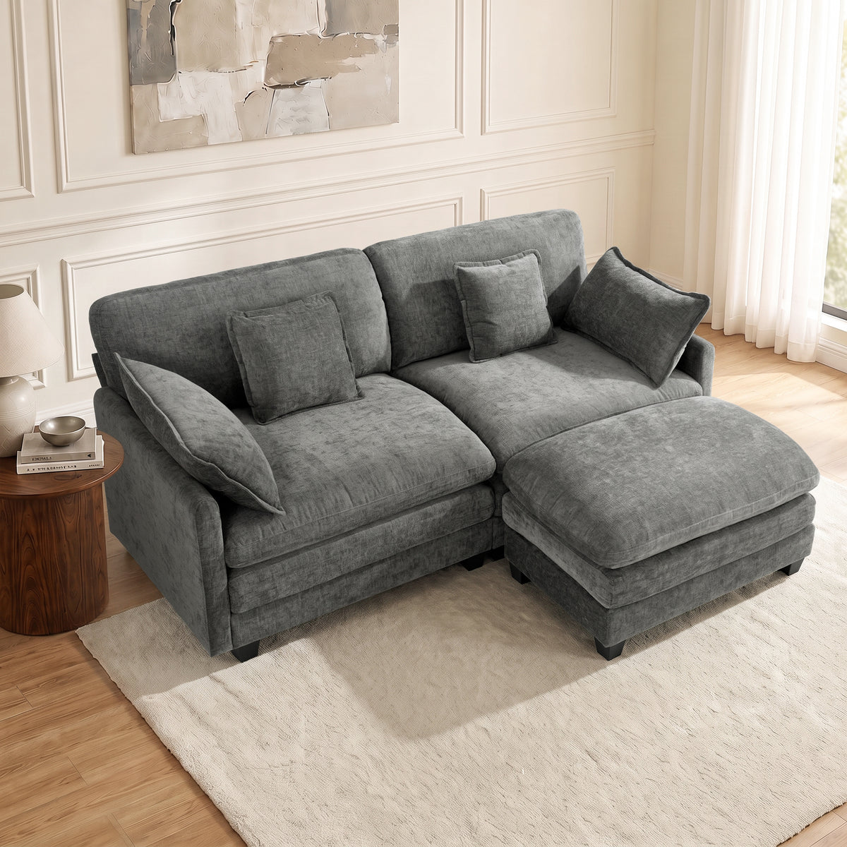 Loveseat Sofa Couch with Chaise Ottoman, L-Shaped Modular Sectional Sofa, SF068