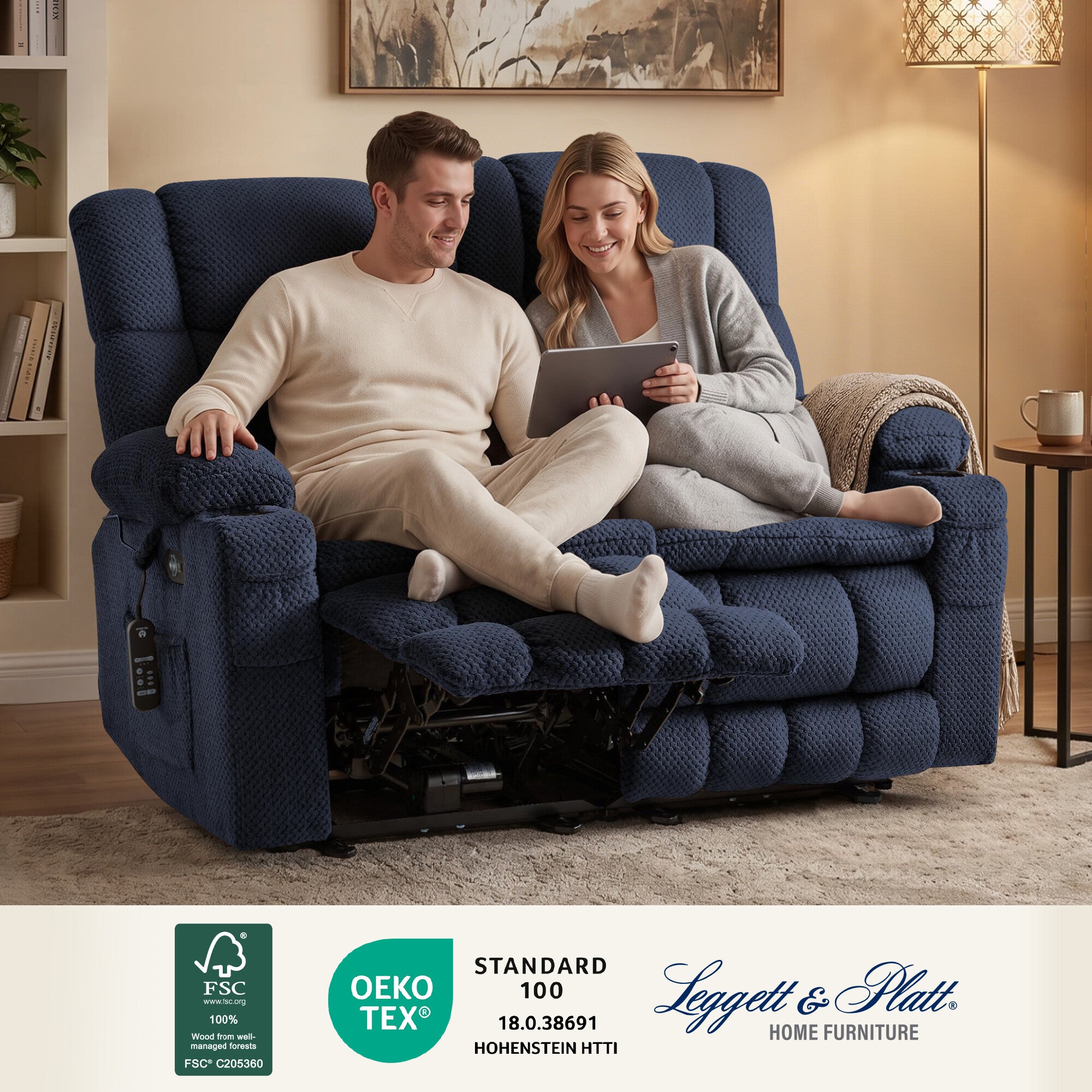 Power Reclining Loveseat with Heat and Massage, Fabric 6314|6316M3