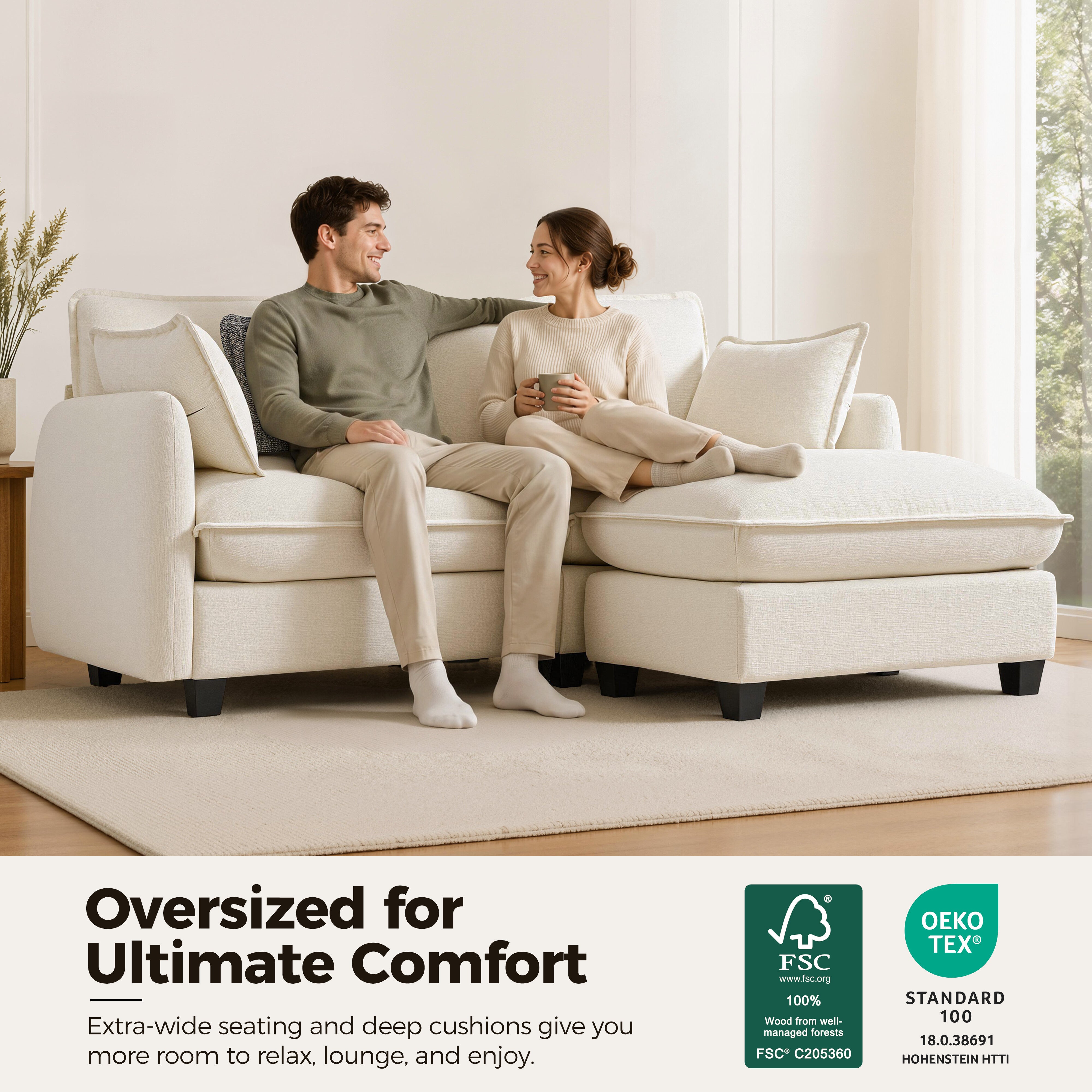 Oversized Cloud Modular Sectional Sofa, FSC Certified Sectional Couches with Ottoman for Living Room S0701