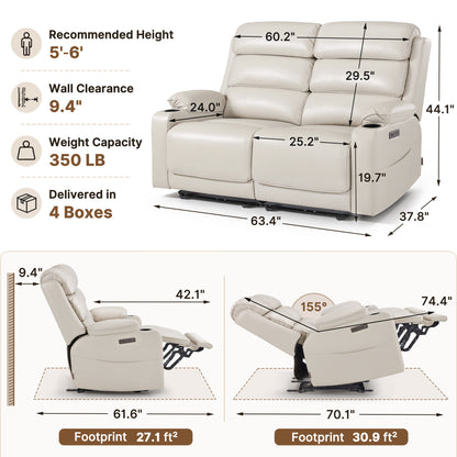 64 in Oversized Reclining Loveseat with Heat & Massage 6711