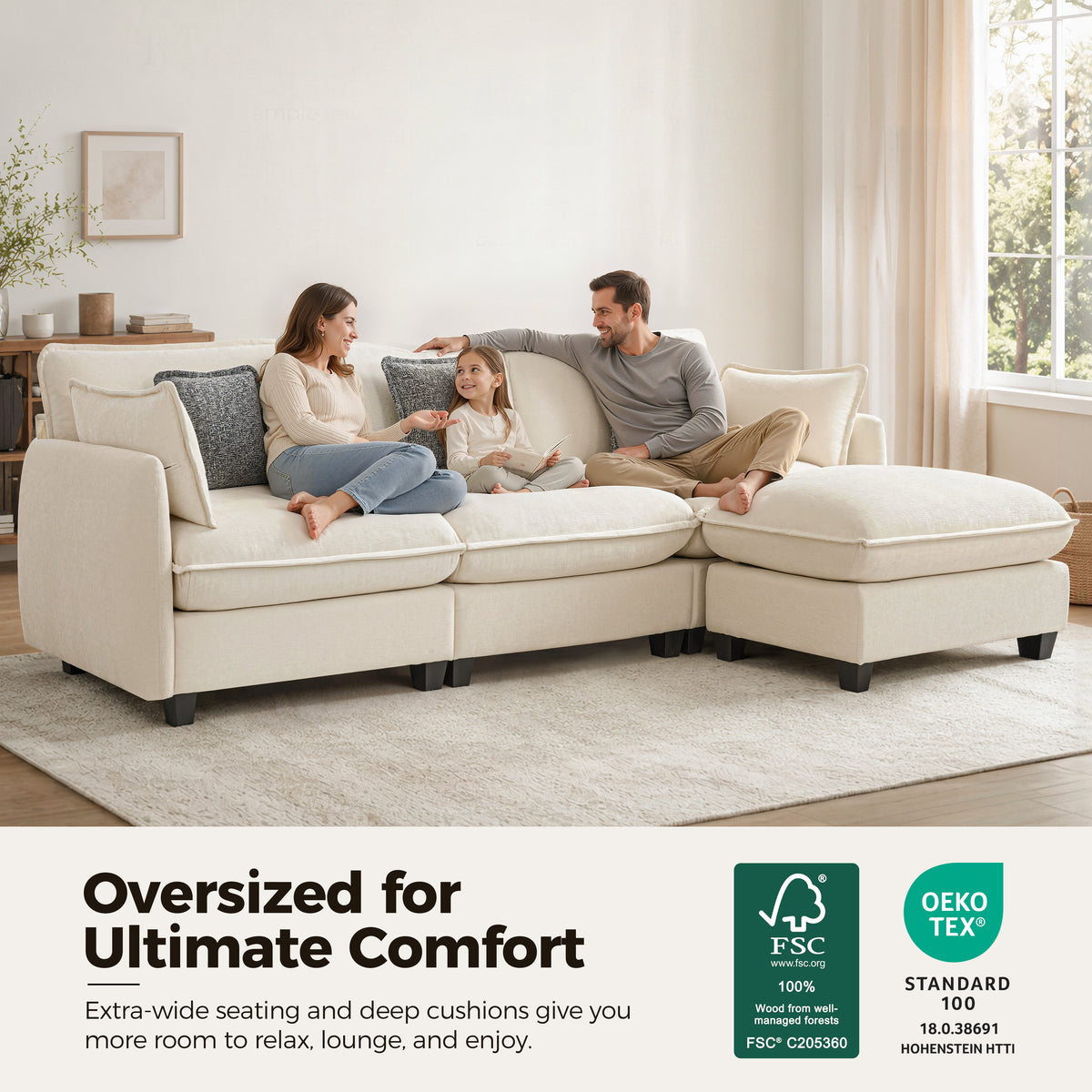 Oversize Sectional Sofa with Ottoman, Cloud Couch 0701