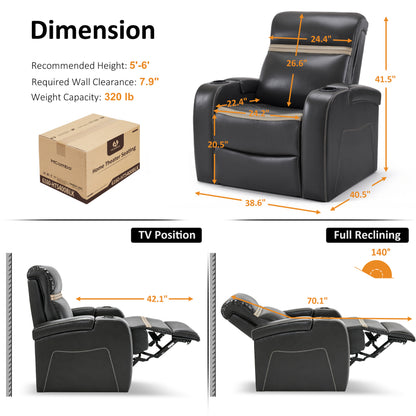 Power Recliner Chair, Home Theater Seating, Faux Leather HTS400