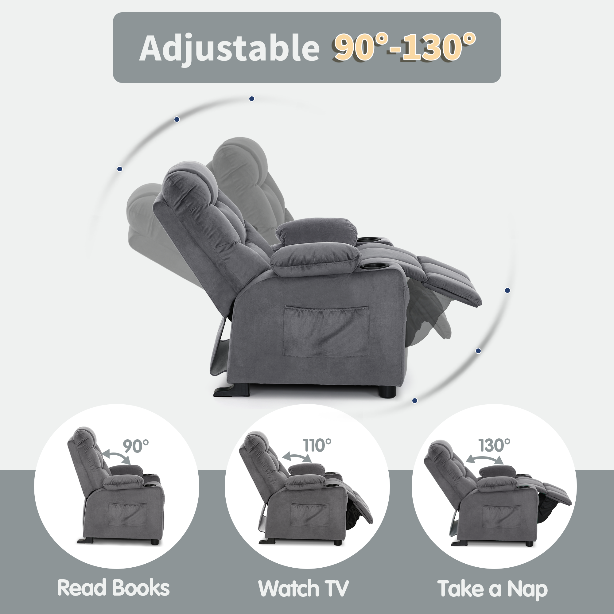 Big Kids Recliner Chair, Velvet Fabric 7355|7366