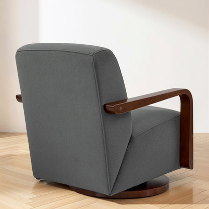 Swivel Glider Accent Chair, Wood Arm, Pet-Friendly Fabric, Classic Style for Living Room & Bedroom