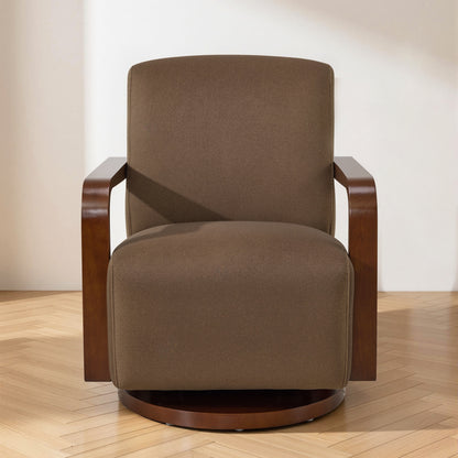 Swivel Glider Accent Chair, Wood Arm, Pet-Friendly Fabric, Classic Style for Living Room & Bedroom