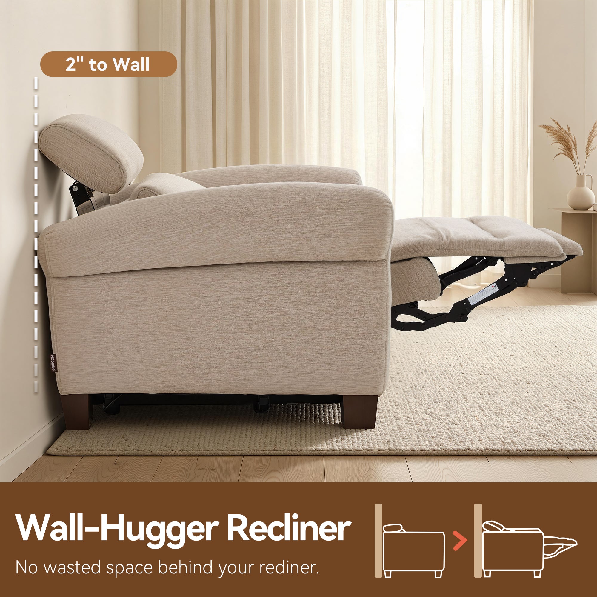 Wall Hugger Power Recliner Chair for Small Spaces, RV & Living Room HL164