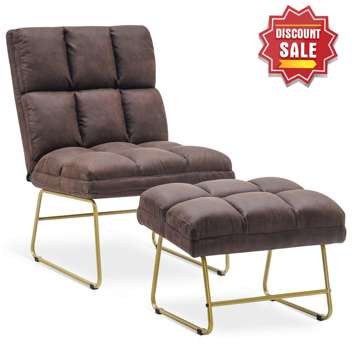 MCombo Accent Chair with Ottoman, Hot-Stamping Club Chair With Golden Metal Legs, Lounge Sofa Couch for Living Reading Room Bedroom 4013