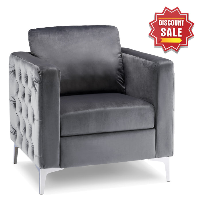 MCombo Velvet Accent Club Chair, Upholstered Tufted Button Single Sofa Chair, with Silver Metal Legs, Modern Armchair for Living Room Bedroom 4066