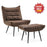 MCombo Modern Chair with Ottoman, Wingback Club Accent Chairs for Living Room, Bronzing Fabric Upholstered Leisure Chairs with Metal Legs 4400