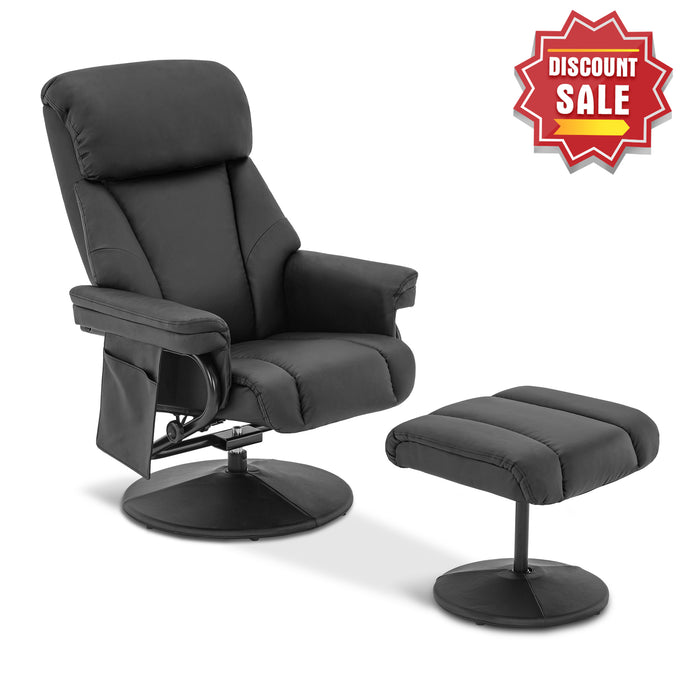 MCombo Swivel Recliner with Ottoman, Reclining Chair with Massage, Faux Leather Lounge Chairs for Living Room Bedroom 4539