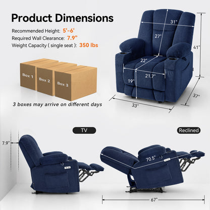 Power Recliner Chair with Massage and Heat, Fabric 8015|8017