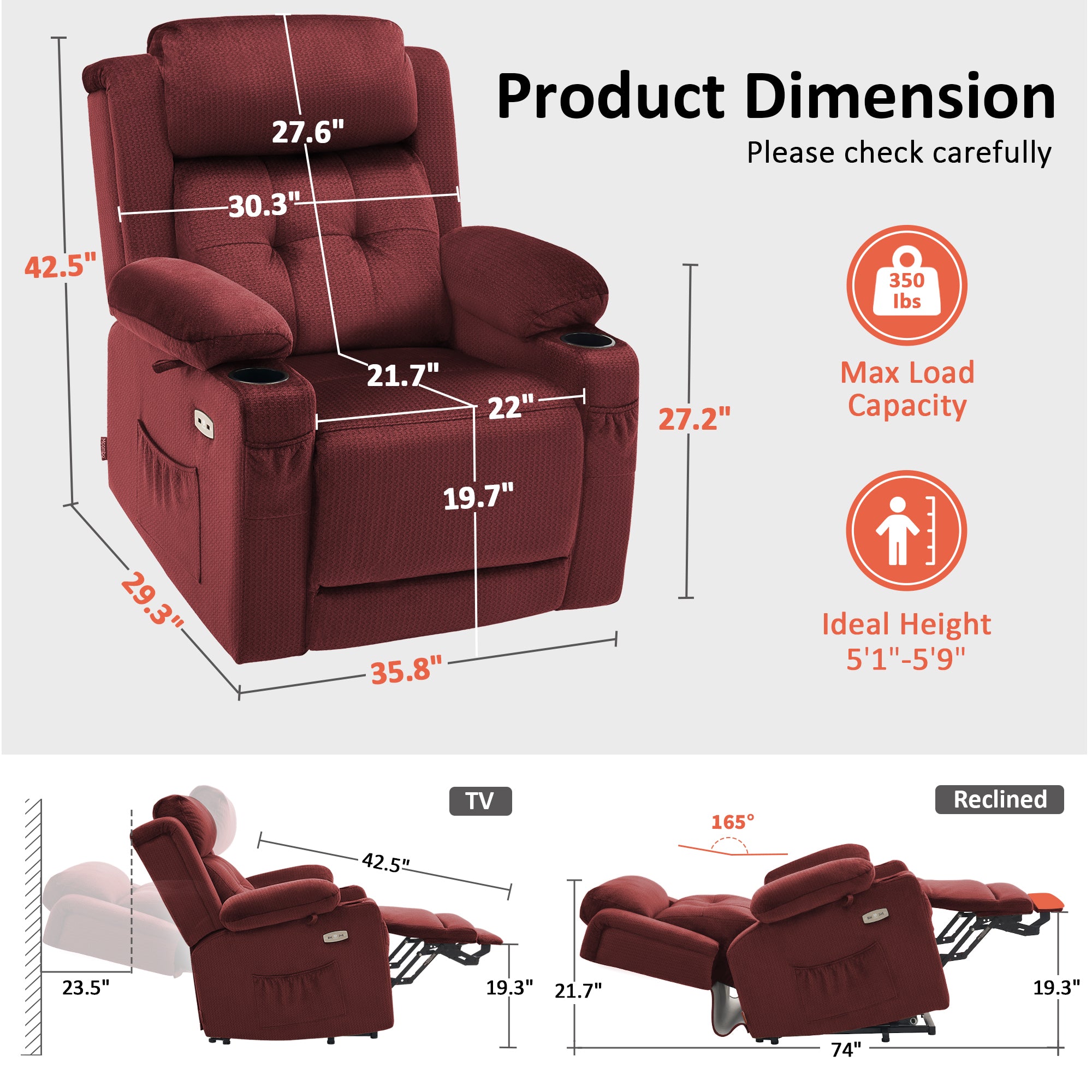 Power Lift Recliner Chair, Triple Motor, Massage and Heat, Fabric 7661|7662|7664