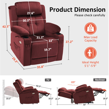 Power Lift Recliner Chair, Triple Motor, Massage and Heat, Fabric 7661|7662|7664