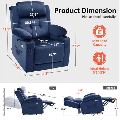 Power Lift Recliner Chair, Triple Motor, Massage and Heat, Fabric 7661|7662|7664