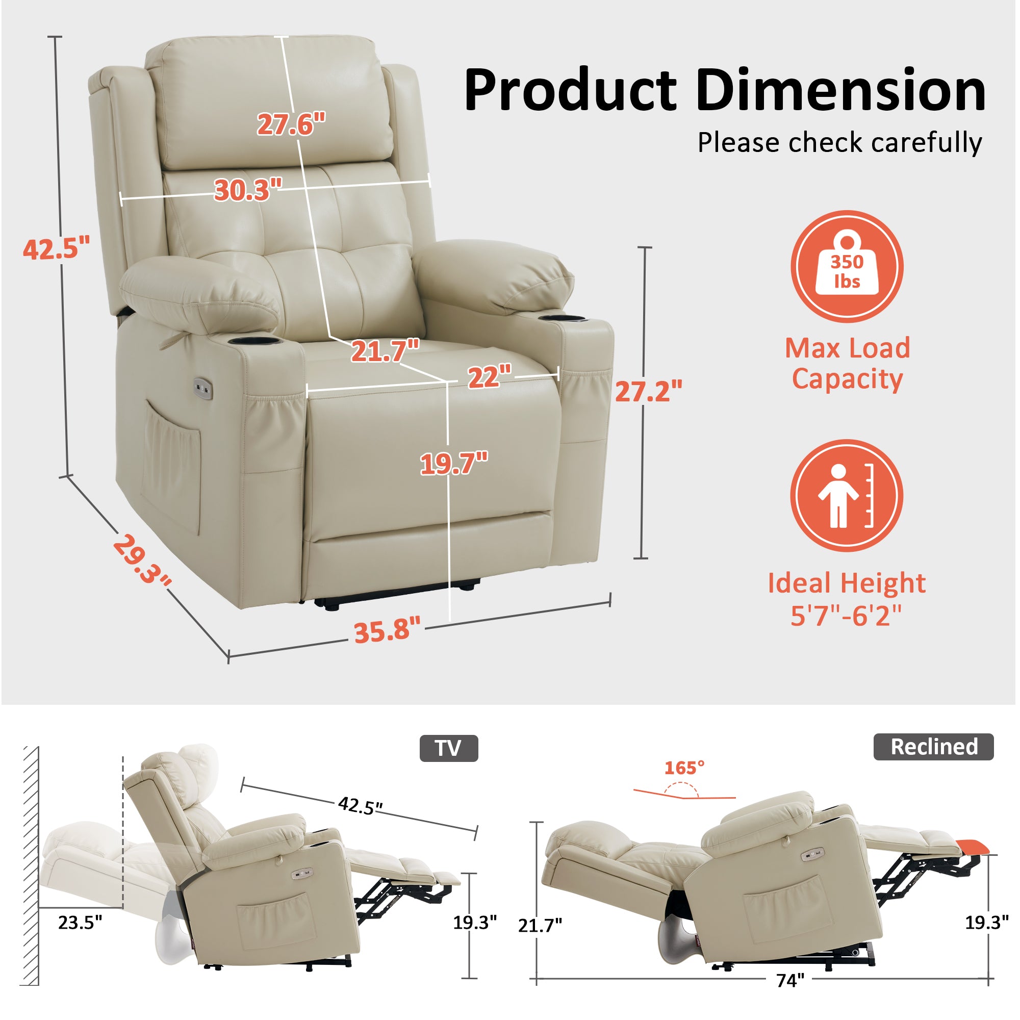 Power Lift Recliner Chair for Elderly, Triple Motor, Massage and Heat, Faux Leather 7661|7662