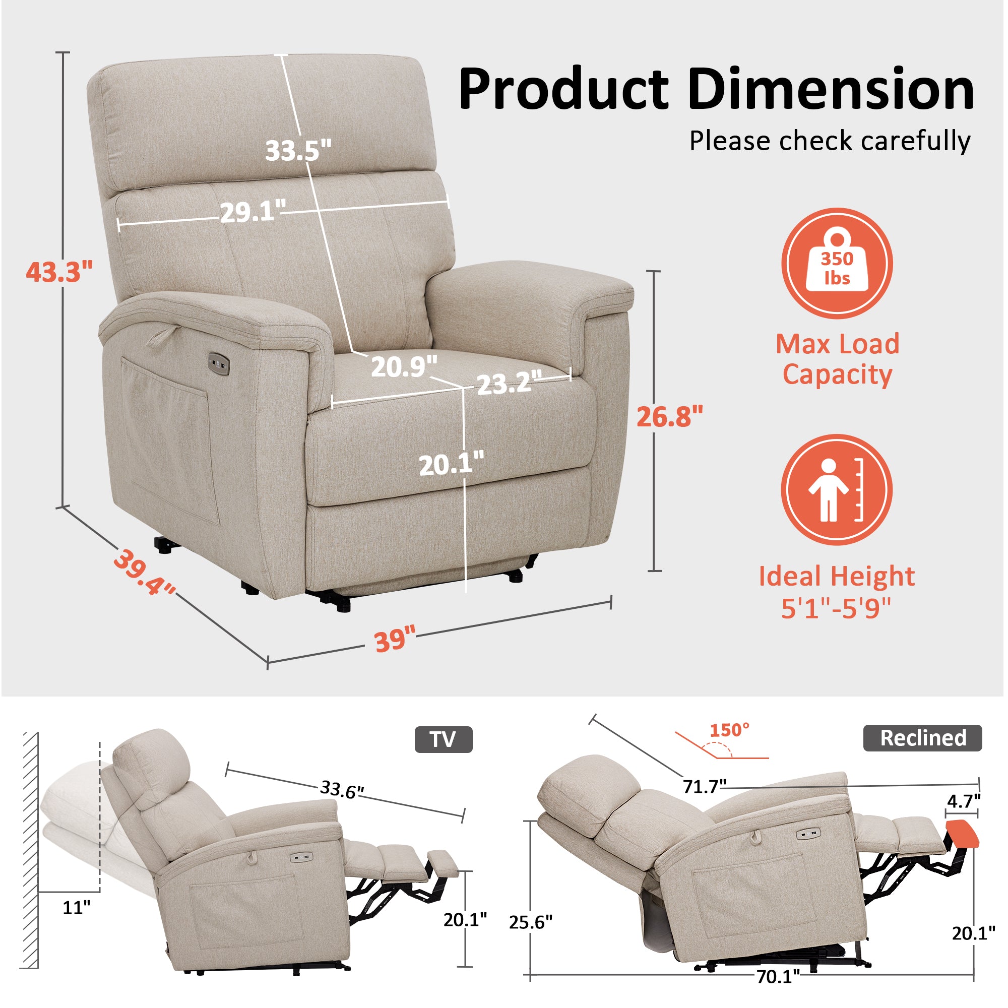 Power Lift Recliner Chair for Elderly, Massage and Heat, Fabric R7605