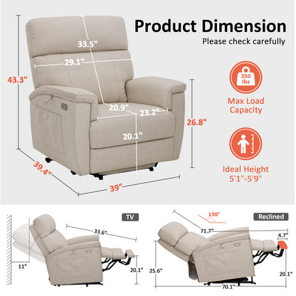 Power Lift Recliner Chair for Elderly, Massage and Heat, Fabric R7605