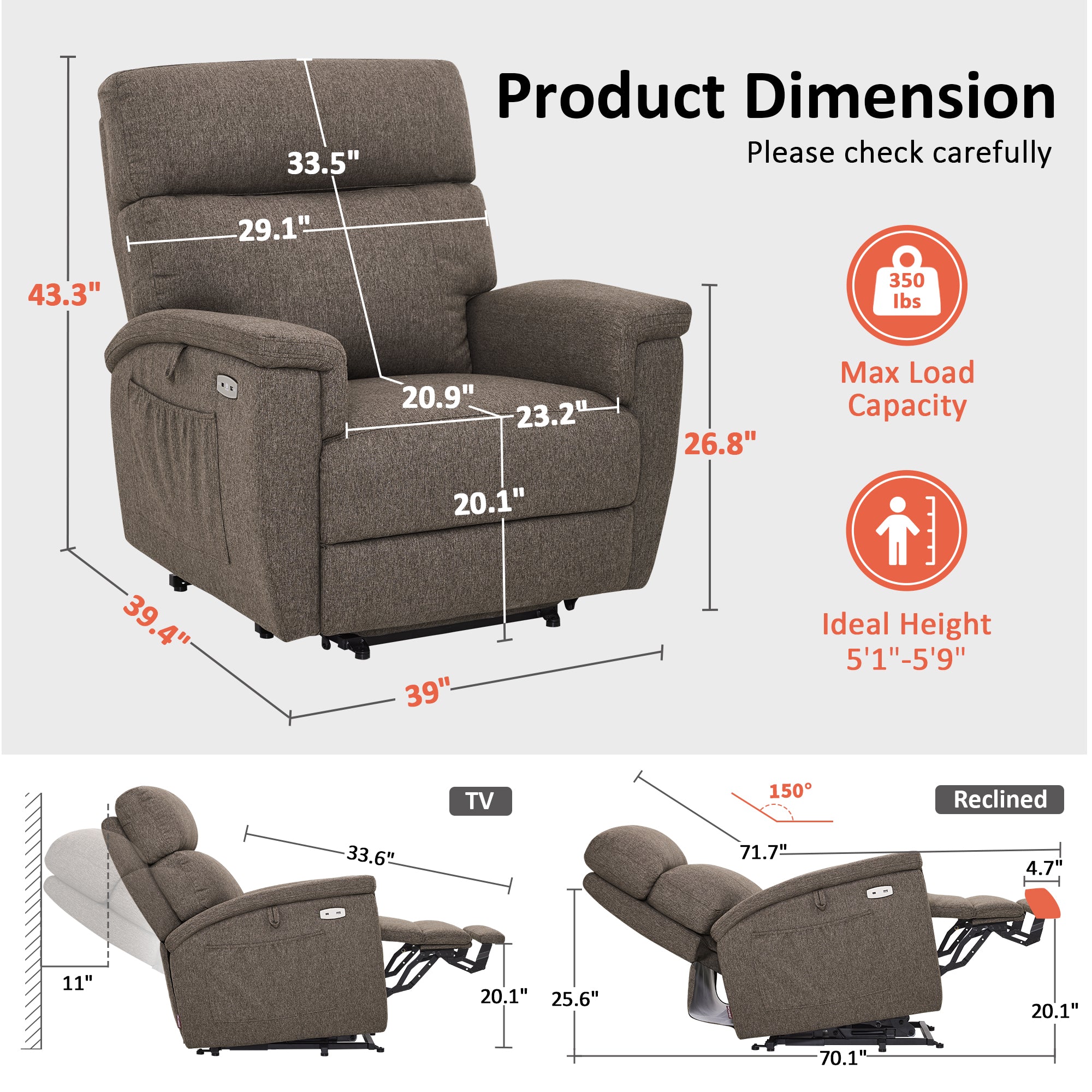 Power Lift Recliner Chair for Elderly, Massage and Heat, Fabric R7605