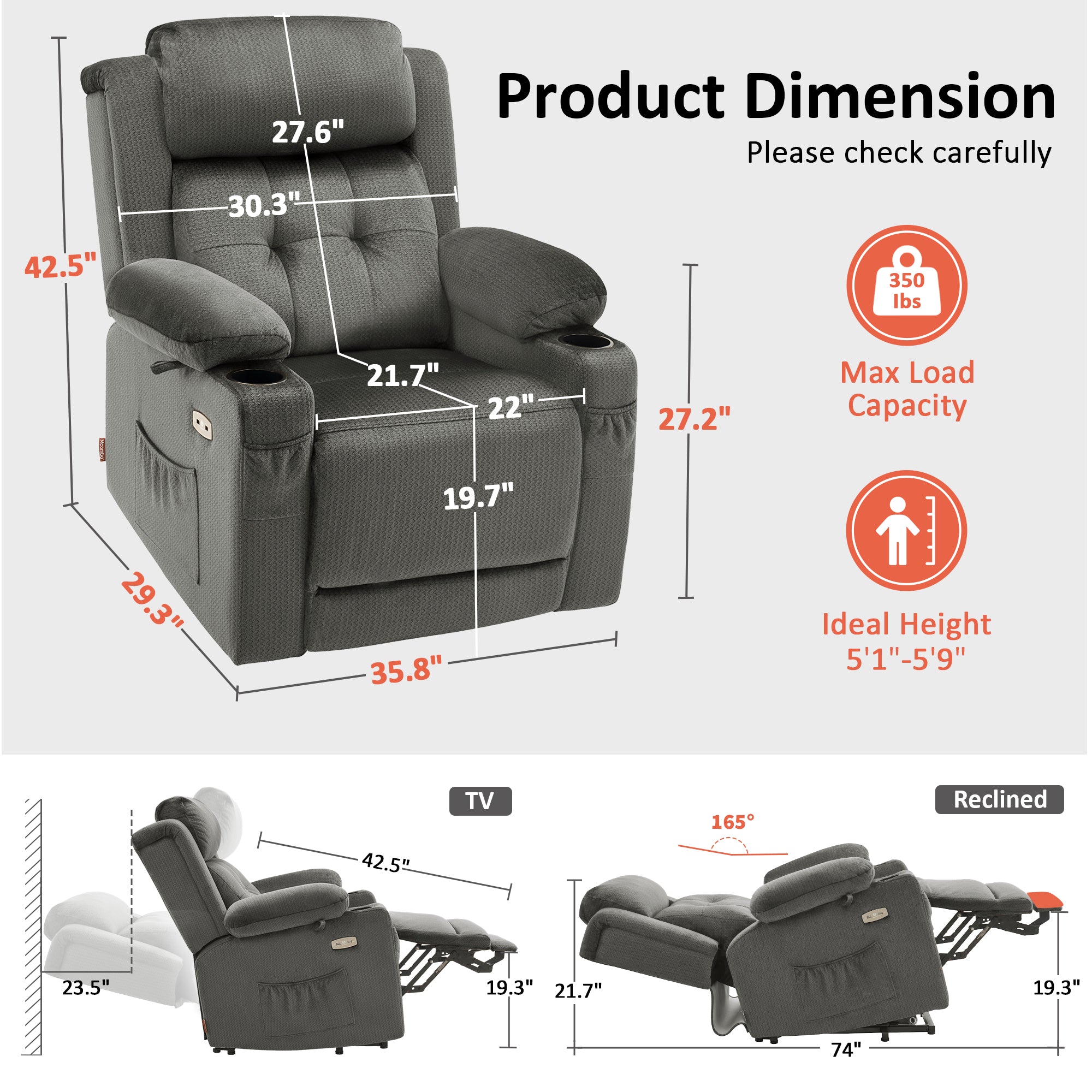 Power Lift Recliner Chair, Triple Motor, Massage and Heat, Fabric 7661|7662|7664