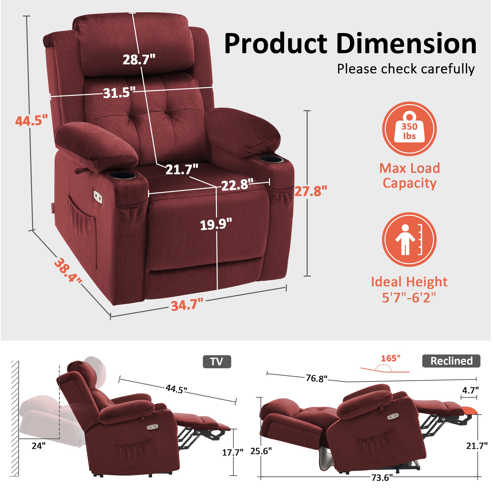 Power Lift Recliner Chair, Triple Motor, Massage and Heat, Fabric 7661|7662|7664