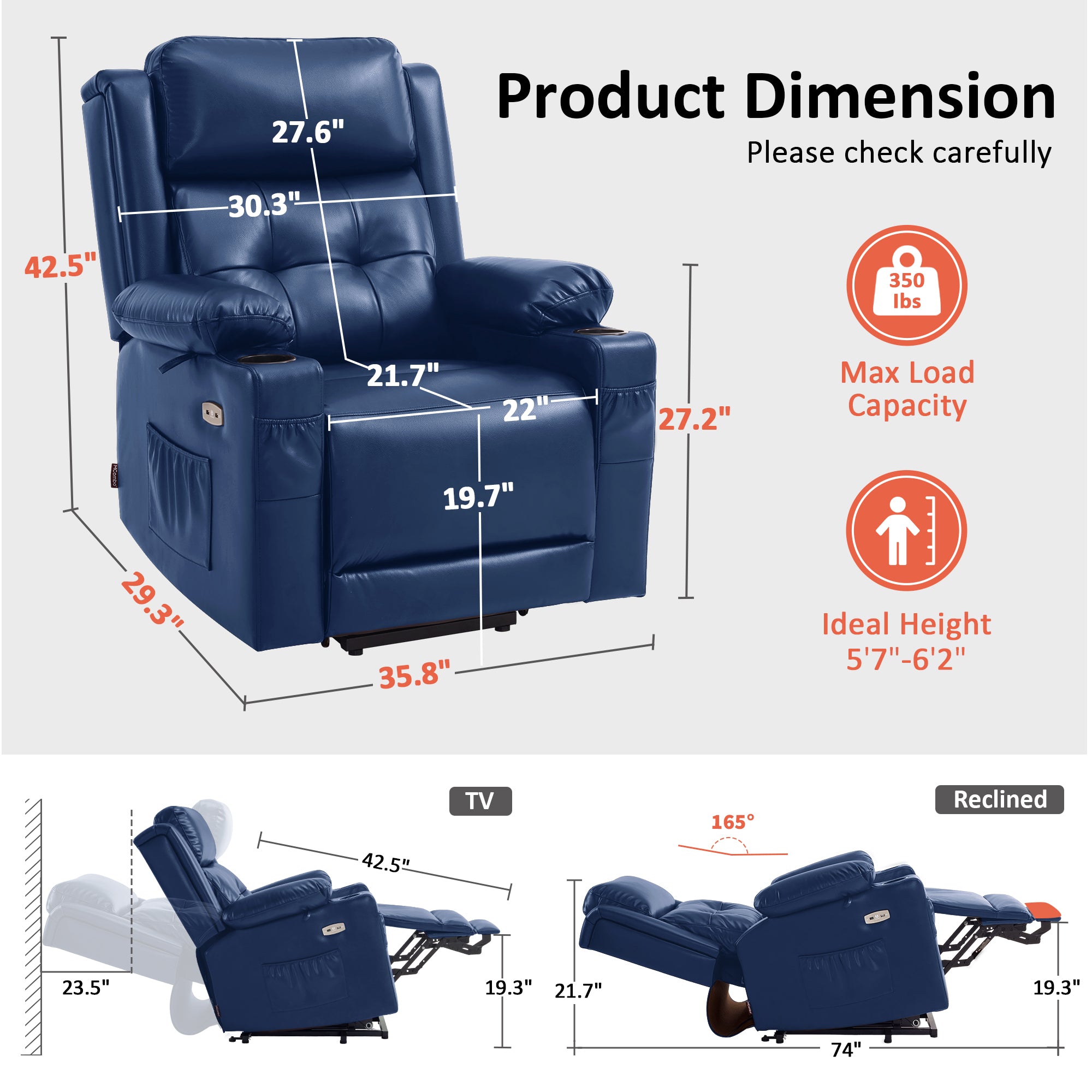 Power Lift Recliner Chair for Elderly, Triple Motor, Massage and Heat, Faux Leather 7661|7662