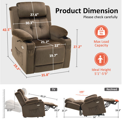 Power Lift Recliner Chair, Triple Motor, Massage and Heat, Fabric 7661|7662|7664