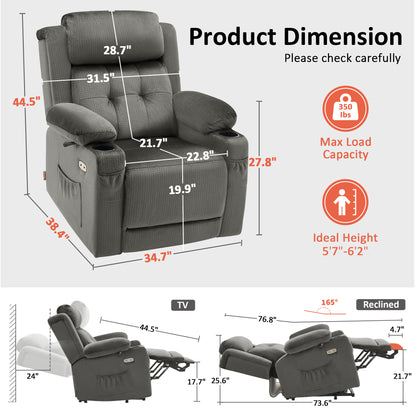 Power Lift Recliner Chair, Triple Motor, Massage and Heat, Fabric 7661|7662|7664