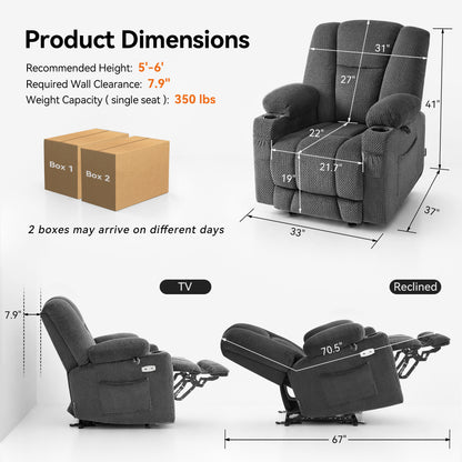 Power Recliner Chair with Massage and Heat, Fabric 8015|8017