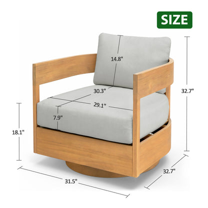 360° Swivel Patio Chair, Outdoor Rotating Armchair with 7.9" Thickened Cushions, Solid Acacia Wood Frame for Backyard, Deck, Indoor OF139