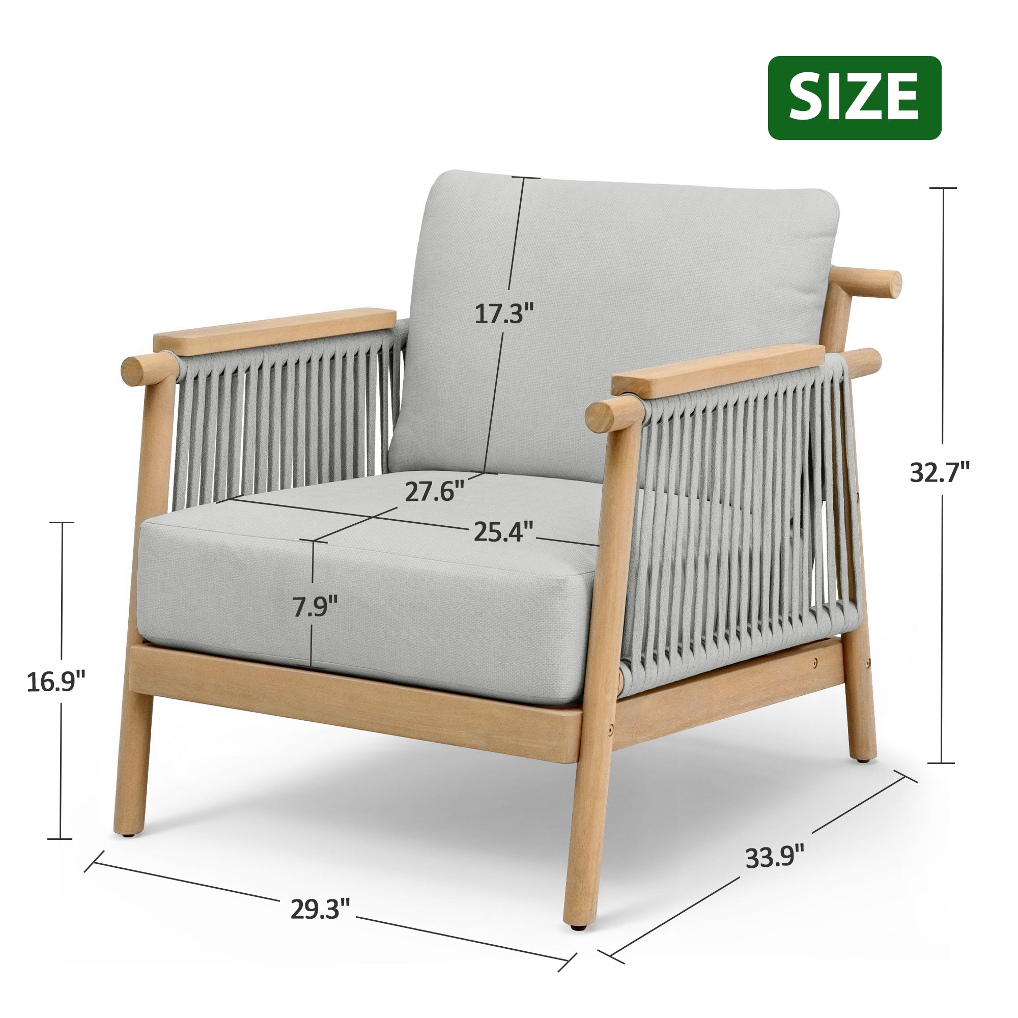 Patio Rattan Chair, Outdoor Wicker Furniture with 7.9″ Thickened Cushions and Acacia Wood Frame for Backyard, Deck, Indoor OF105