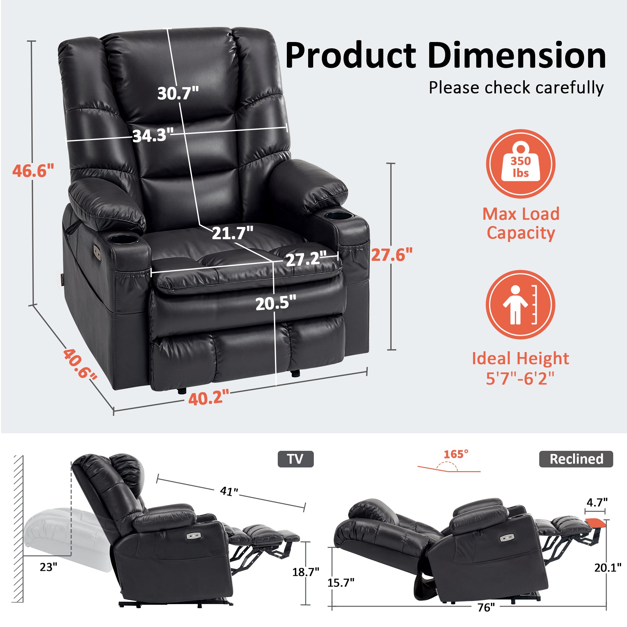 Power Lift Recliner Chair for Elderly,Triple Motor, Massage and Heat, Faux Leather 7632|7634|R7635