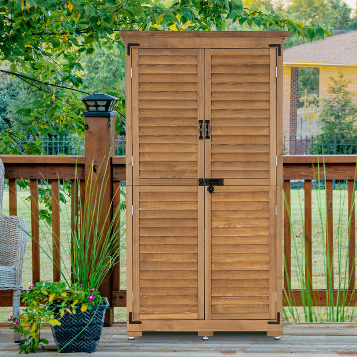 MCombo Outdoor Storage Cabinet, Garden Storage Shed, Outside Vertical Shed with Lockers, Outdoor 63 Inches Wood Tall Shed for Yard and Patio 6056-0870
