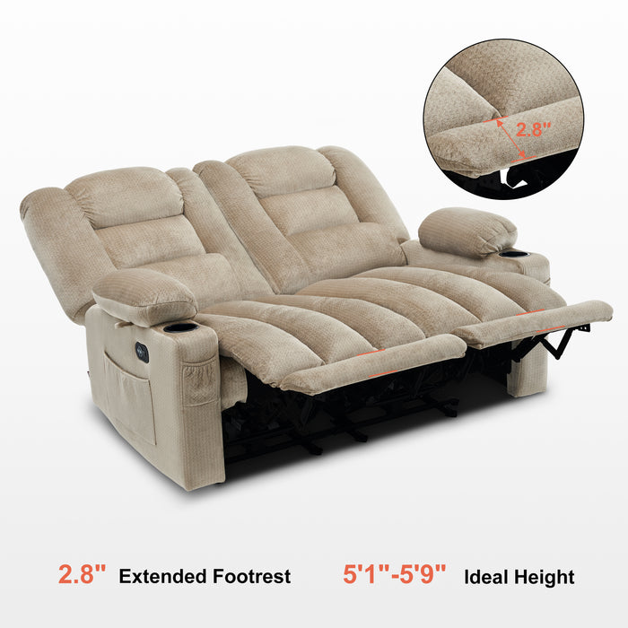 MCombo Electric Reclining Loveseat Sofa with Heat and Massage, Fabric Power Loveseat Recliner, USB Charge Port, Cup Holders for Living Room 648