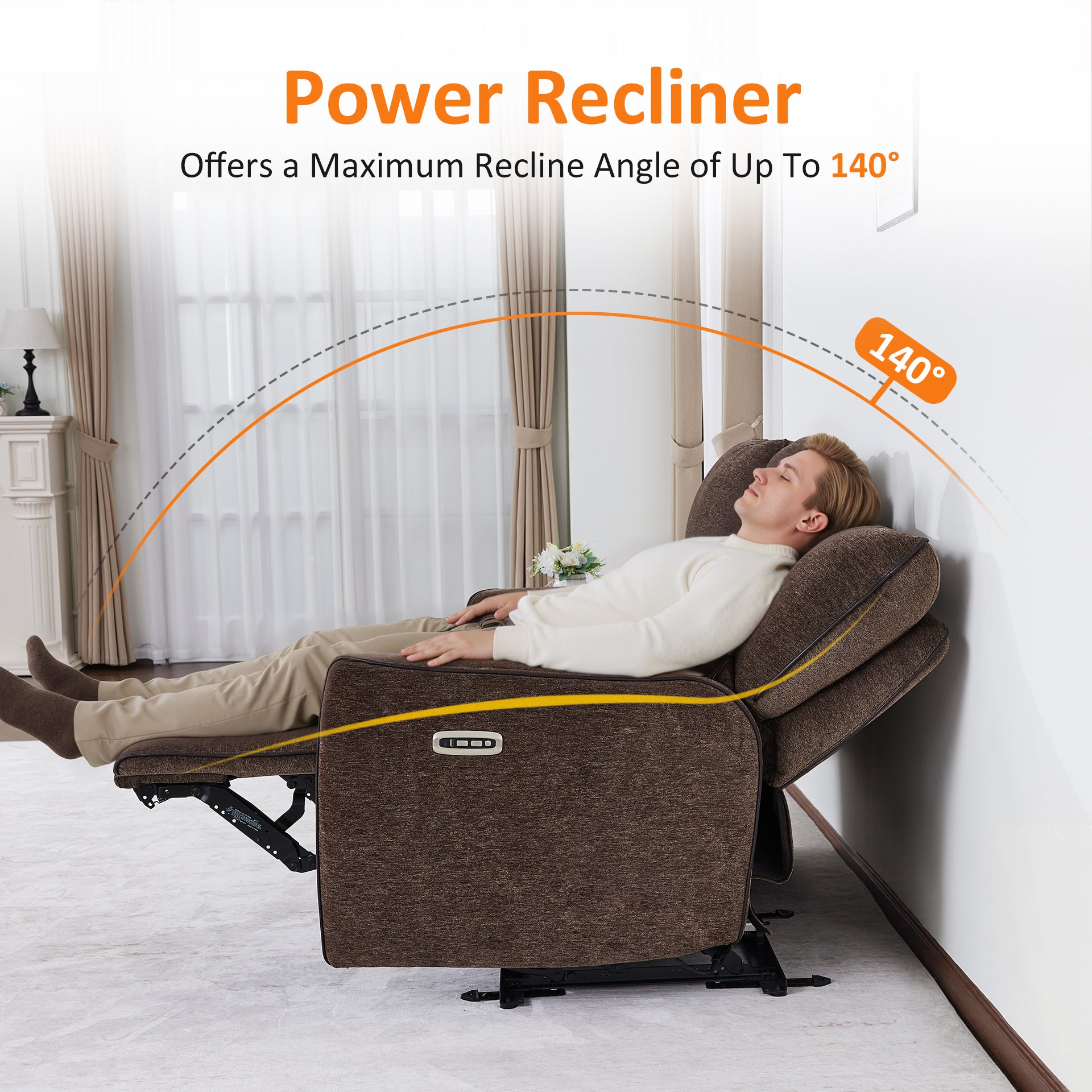 Power Reclining Loveseat with Console and Adjustable Headrest, Wall Hugger, 6926