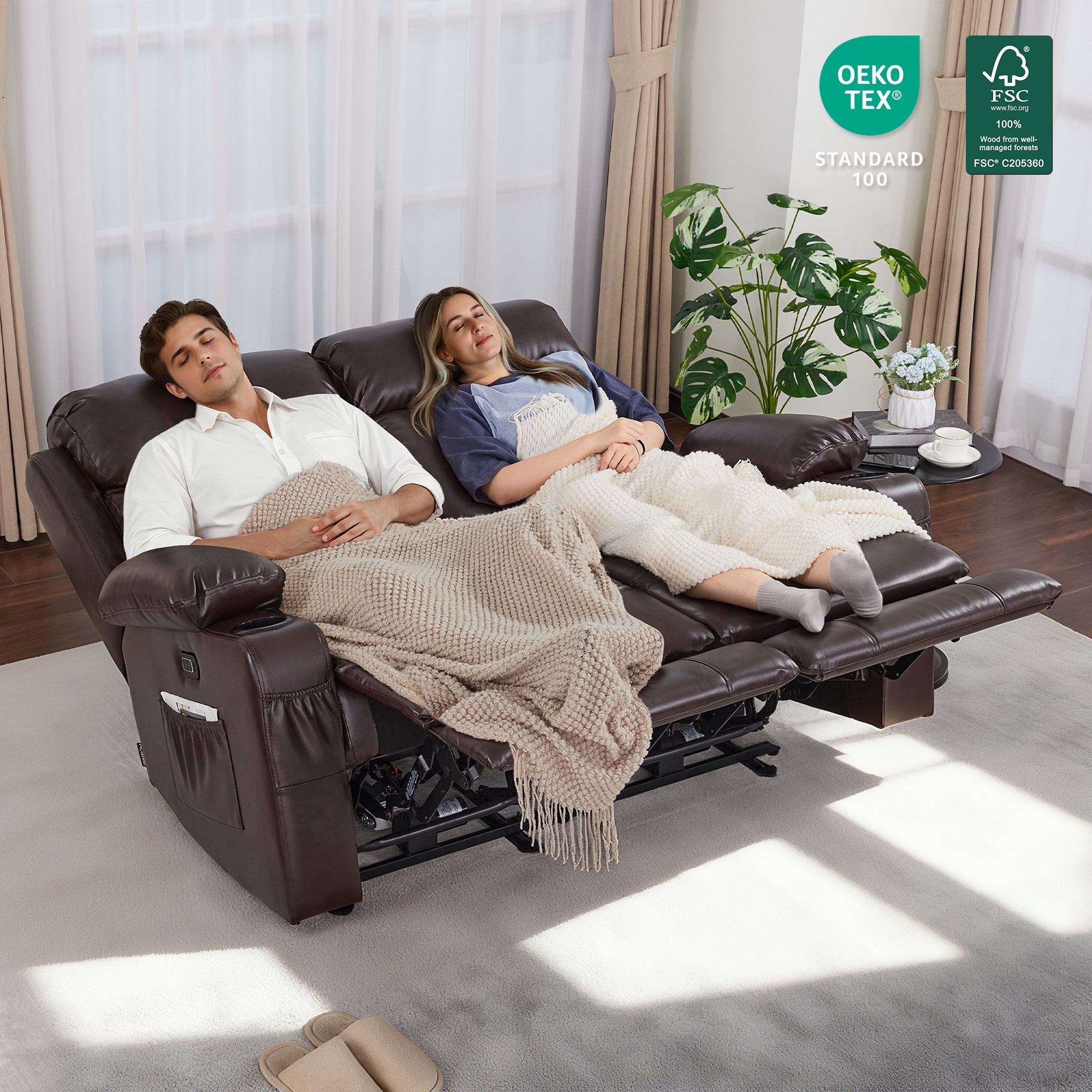 61 in Power Reclining Loveseat with Heat and Massage 6075