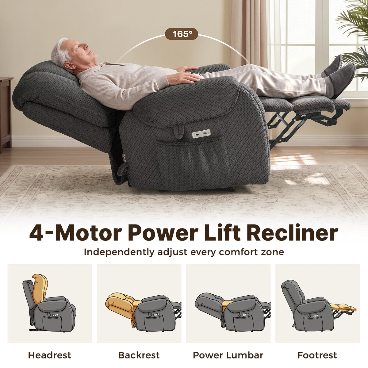 4-Motor Power Lift Recliner with Power Lumbar & Headrest R7558