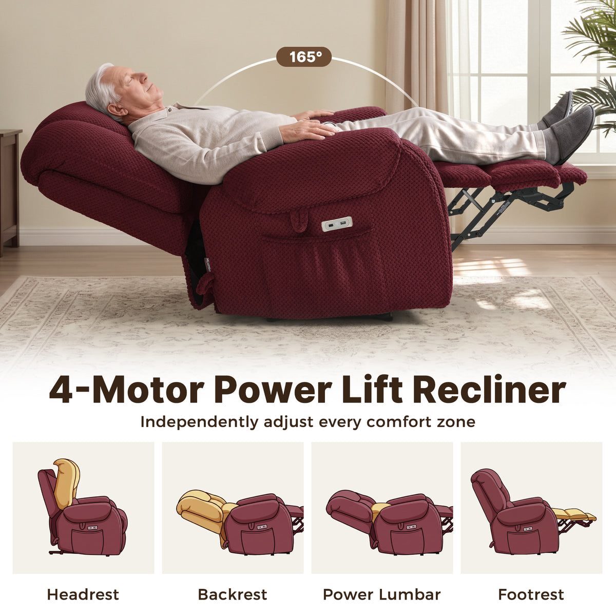 4-Motor Power Lift Recliner with Power Lumbar & Headrest R7558