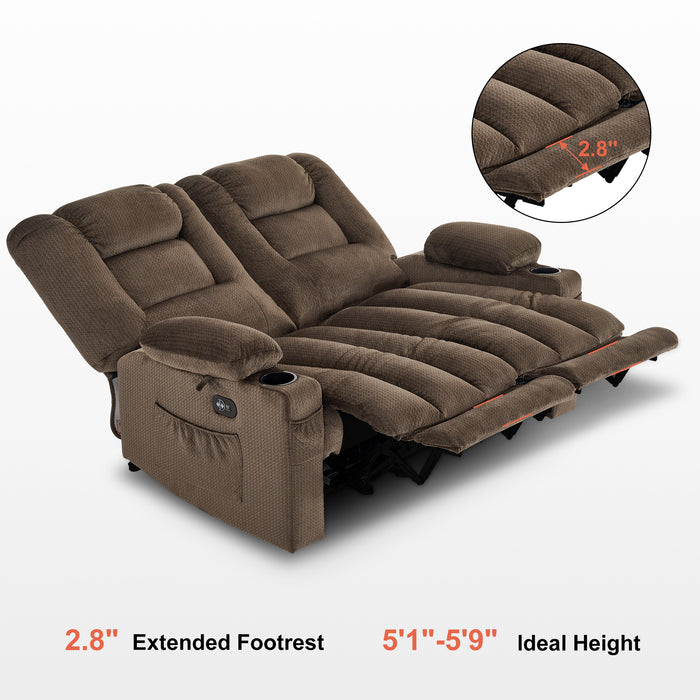 MCombo Electric Reclining Loveseat Sofa with Heat and Massage, Fabric Power Loveseat Recliner, USB Charge Port, Cup Holders for Living Room 648