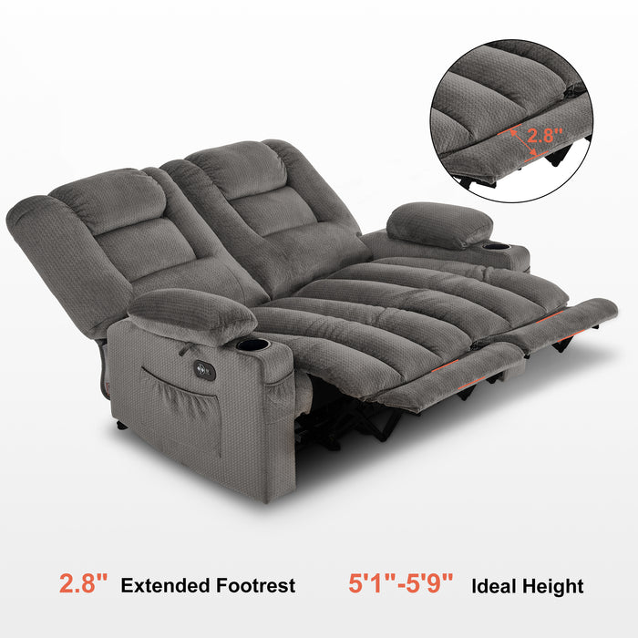 MCombo Electric Reclining Loveseat Sofa with Heat and Massage, Fabric Power Loveseat Recliner, USB Charge Port, Cup Holders for Living Room 648